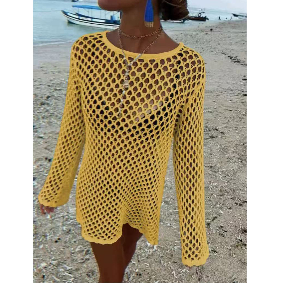 Damen luftiger Häkel-Strandüberwurf mit weiten Ärmeln und asymmetrischem Saum Echo Archiv