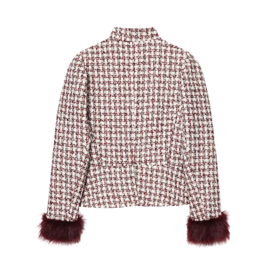Damen Kurzjacke aus Bouclé-Tweed mit Stehkragen und Kunstfellbündchen Echo Archiv