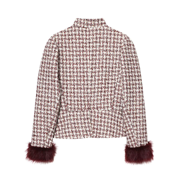 Damen Kurzjacke aus Bouclé-Tweed mit Stehkragen und Kunstfellbündchen Echo Archiv