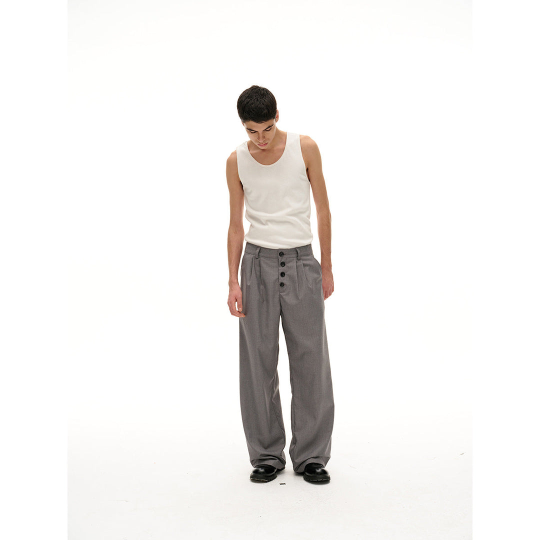 Damen Weite High-Waist Bundfaltenhose mit markanter Knopfleiste Echoarchiv