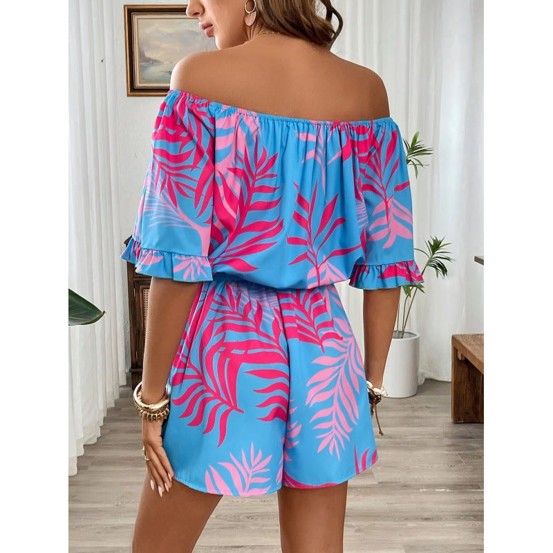Damen Off-Shoulder Jumpsuit mit floralem Design und elastischem Bund Echo Archiv