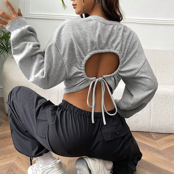 Damen lässiges Cropped-Sweatshirt mit Balloonärmeln Raglannähten und elastischem Saum – Avérine