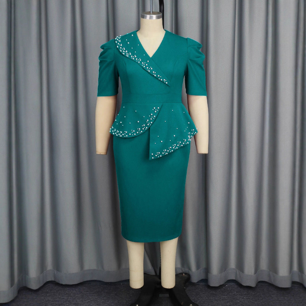 Damen figurbetontes Wickelkleid mit Rüschen und Perlenakzenten Echo Archiv