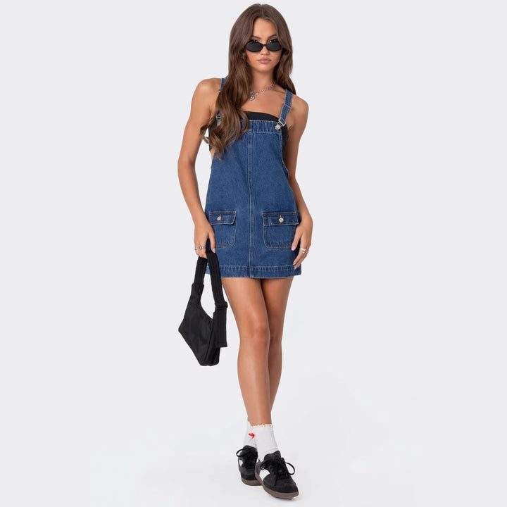 Damen Lässiges Jeanskleid mit praktischen Taschen und verstellbaren Trägern Echo Archiv