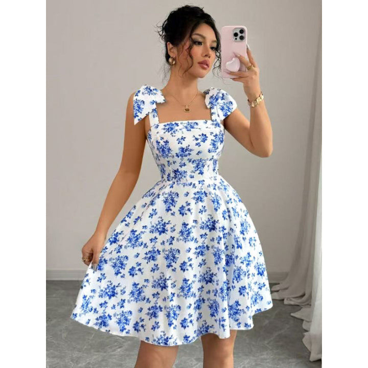 Damen Sommerliches A-Linien Kleid mit floralem Print und Schleifen-Trägern Echo Archiv