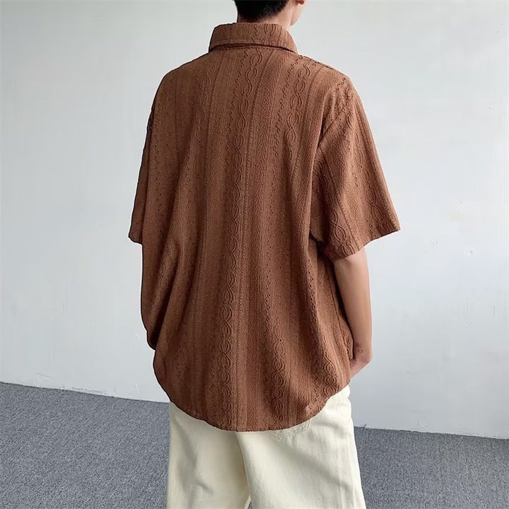 Herren lässiges Kurzarmhemd mit feinen Spitzen-Details Echoarchiv