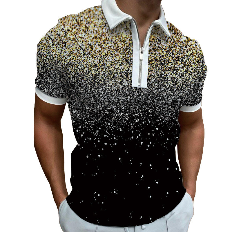 Herren Poloshirt mit modernem grafischen Muster und Reißverschluss Echoarchiv