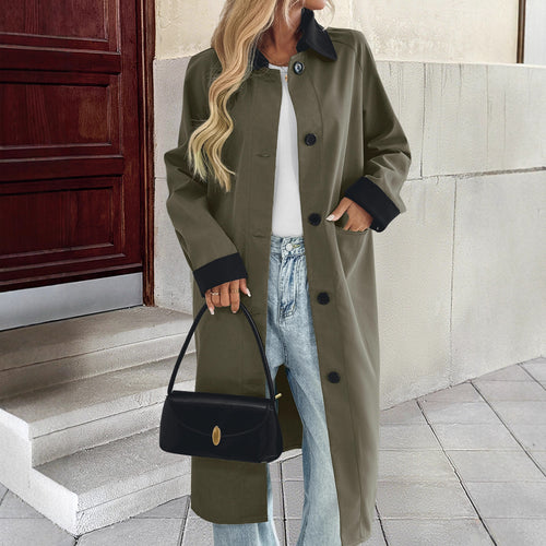 Damen Langer Trenchcoat mit Kontrastkragen und Umschlagmanschetten Echoarchiv