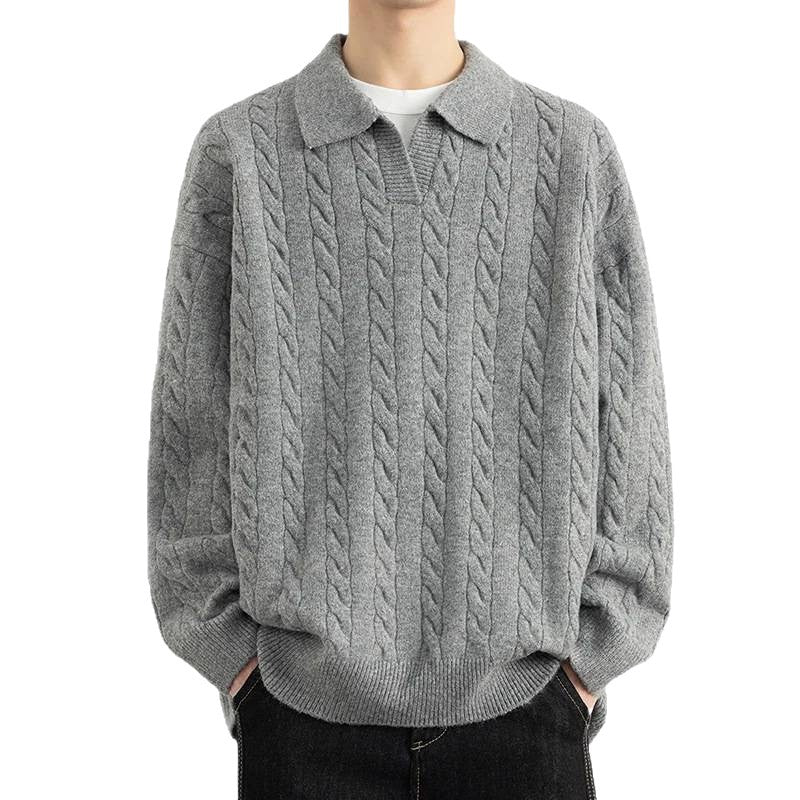 Herren Strickpullover mit Nautical Cable-Muster und klassischem Kragen Echoarchiv