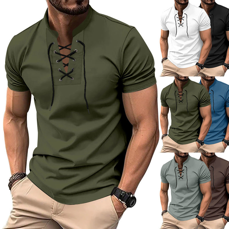Herren lässiges Poloshirt mit Schnürung Echoarchiv