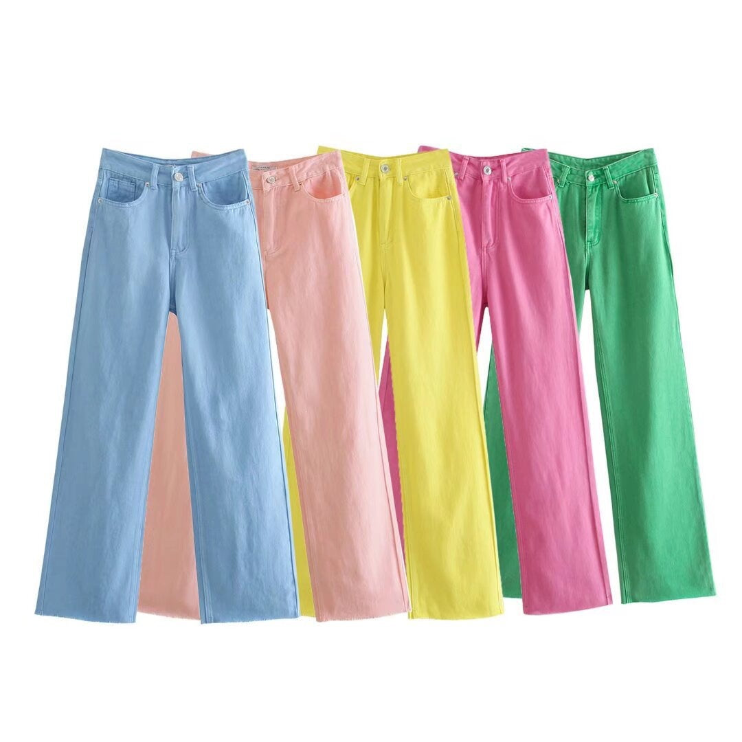 Damen Hochtaillierte weit geschnittene Jeans mit weitem Bein, hoher Taille und rohem Saum Echo Archiv