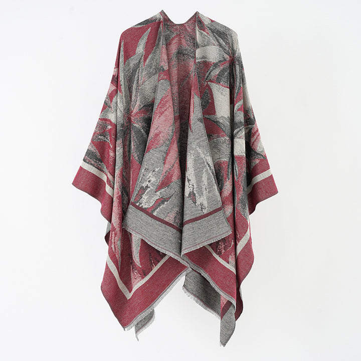 Damen Jacquard-Überwurfponcho mit floral-abstrakter Webstruktur und weichfallendem Oversize-Cape Echo Archiv