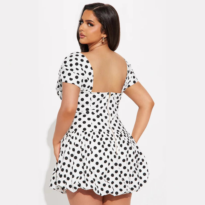 Damen Kurzärmeliges Cocktailkleid mit Puffärmeln und Freizeitausschnitt Echo Archiv