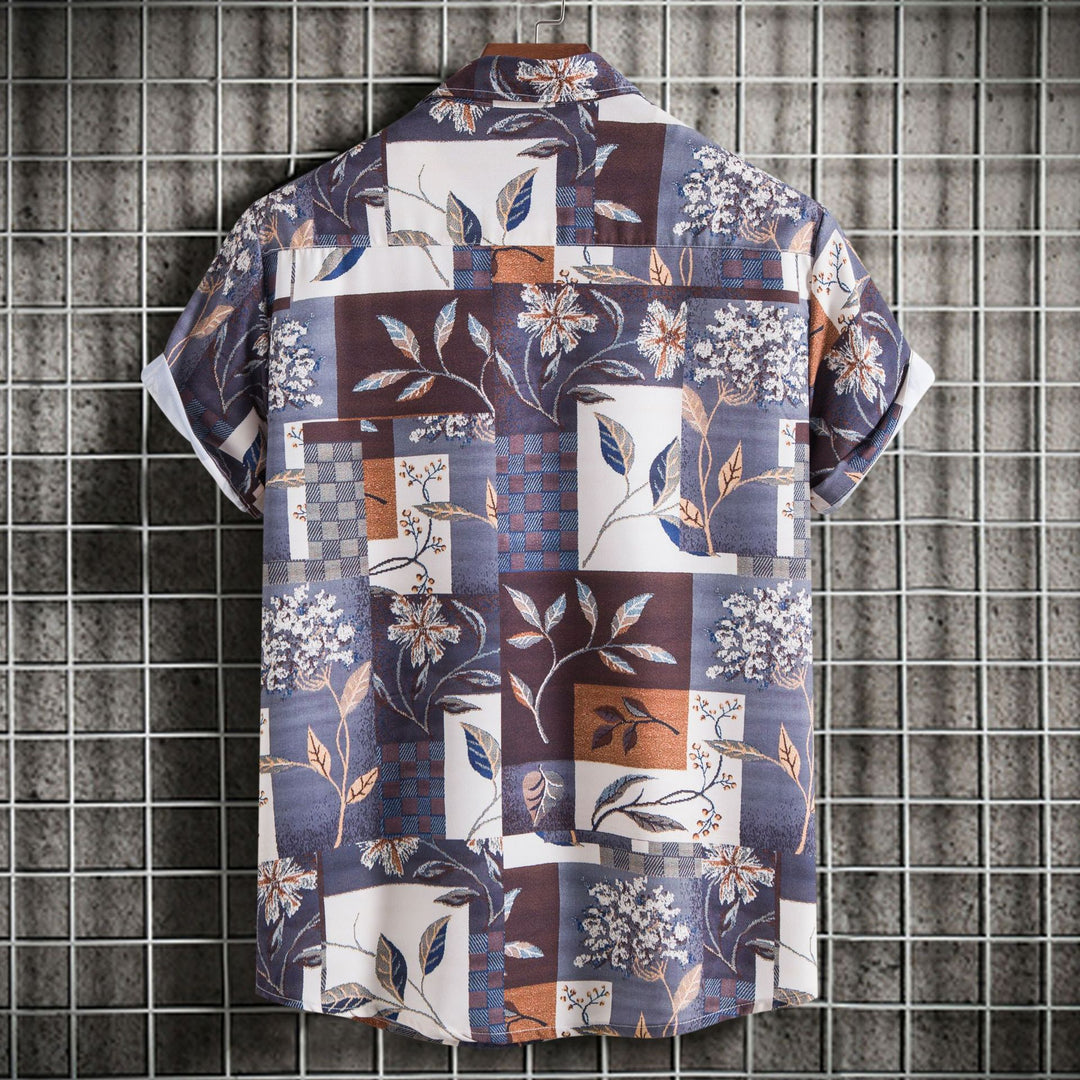 Herren Kurzarmhemd mit floralem Patchwork-Design Echoarchiv