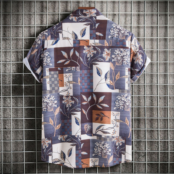 Herren Kurzarmhemd mit floralem Patchwork-Design Echoarchiv