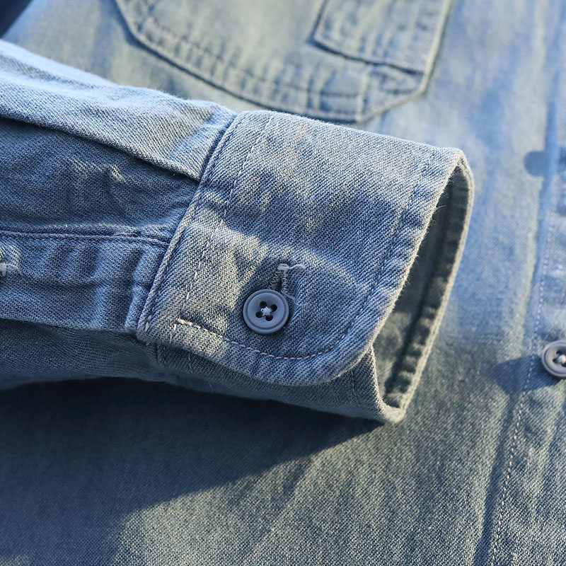 Herren lässiges Denim Hemdjacke mit praktischen Brusttaschen Echoarchiv