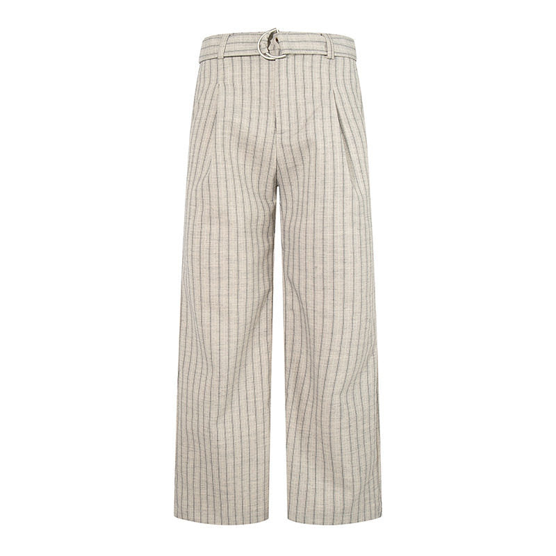 Damen Weite Leinen-Mix Culotte-Hose mit Hochbund und D-Ring-Gürtel Echoarchiv