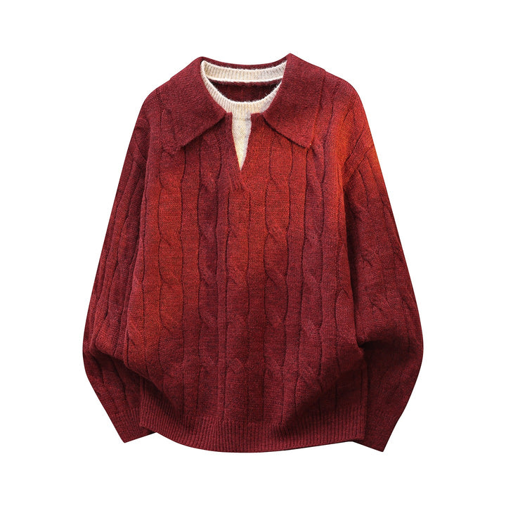 Damen Oversize Zopfmuster-Strickpullover mit Polokragen & Lagenoptik Echoarchiv