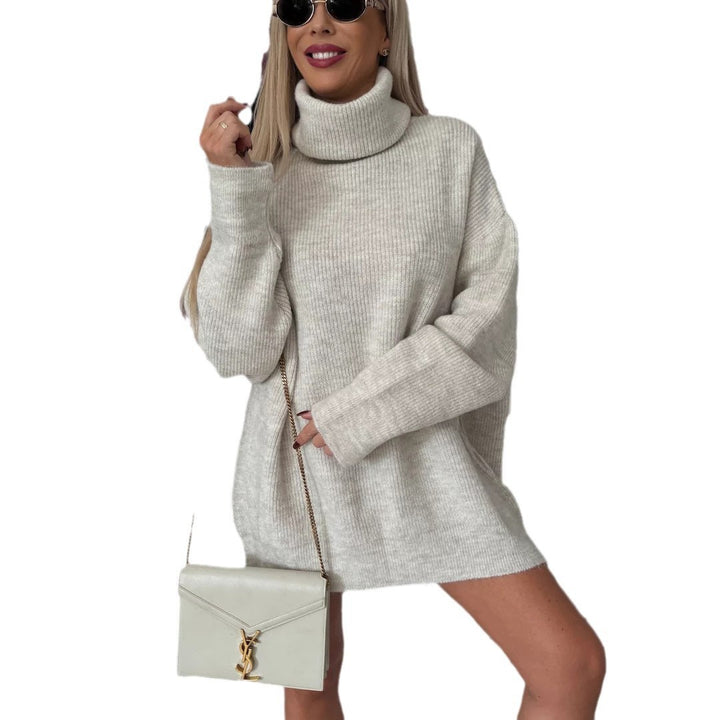 Damen Lässiges Oversized Strick-Minikleid mit hohem Rollkragen und Ballonärmeln – Élara