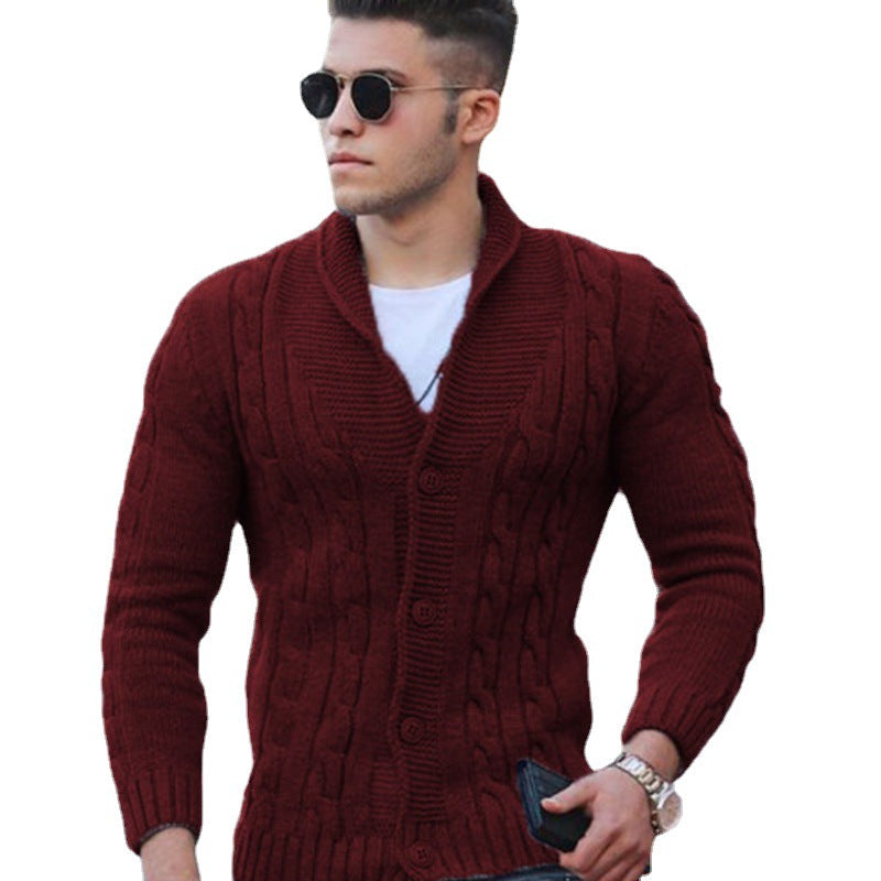 Herren Strickjacke mit einzigartigem Zopfmuster und modischem Schalkragen Echoarchiv