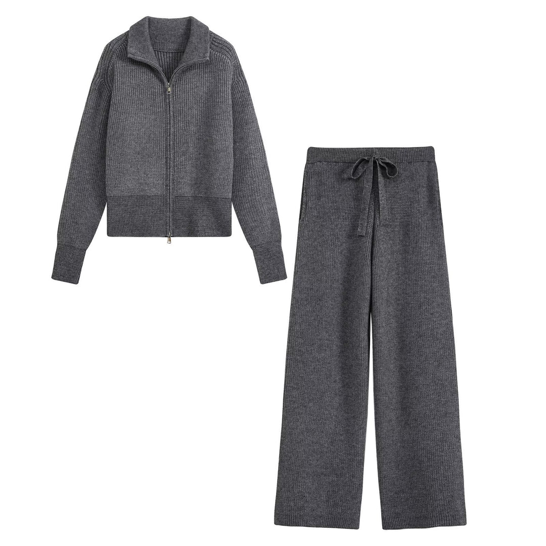Damen Strick‑Lounge‑Set mit Stehkragen‑Zipperjacke und weiter Bundhose Echo Archiv