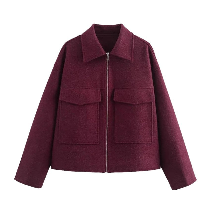 Damen 60+ Boxy Kurzjacke aus Wollmix mit Reißverschluss und aufgesetzten Pattentaschen Echo Archiv