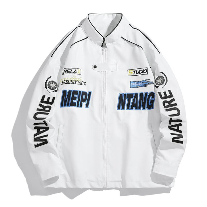 Herren gestickte Utility-Trainingsjacke im Racing‑Look mit Stehkragen Echo Archiv