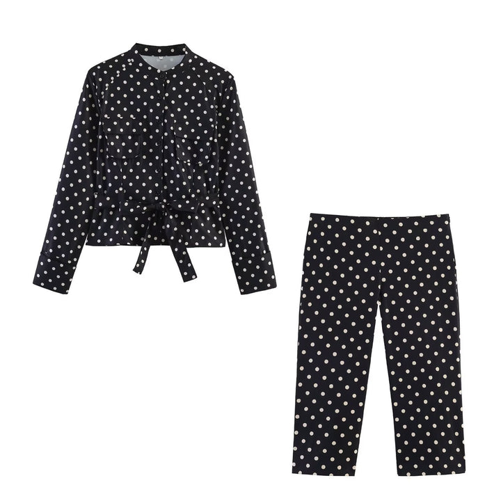 Damen Gepunktete Taillierte Blusenjacke mit Stehkragen, Brusttaschen und Taillenband Echo Archiv