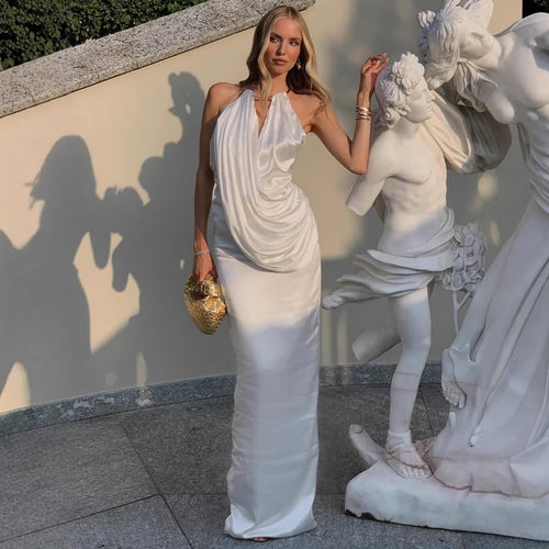 Damen Elegantes Maxikleid mit gerafftem Oberteil und hochwertigem Satinfinish Echo Archiv