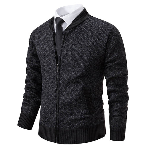 Herren Strick-Zipjacke mit feinem Jacquard‑Muster, durchgehendem Reißverschluss und geripptem Saum Echo Archiv