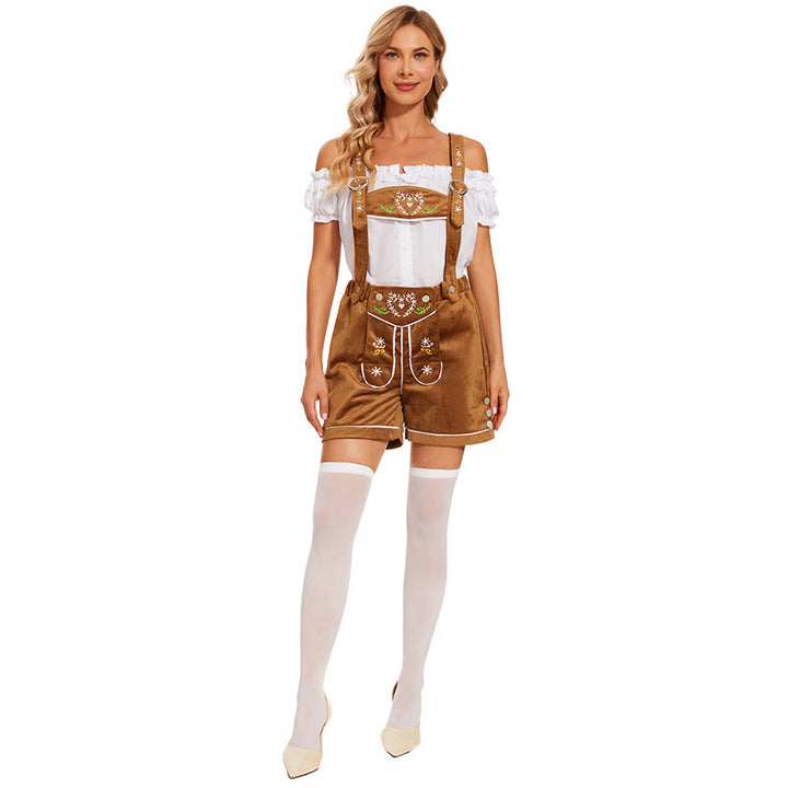 Damen nan Trachten-Latzhose Shorts mit filigraner Stickerei und verstellbaren Trägern Echo Archiv