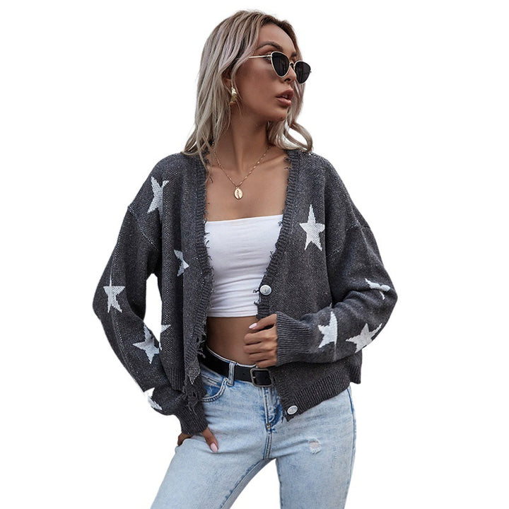 Damen Lässiger Cardigan mit Sternenprint und Knopfdetails Echo Archiv