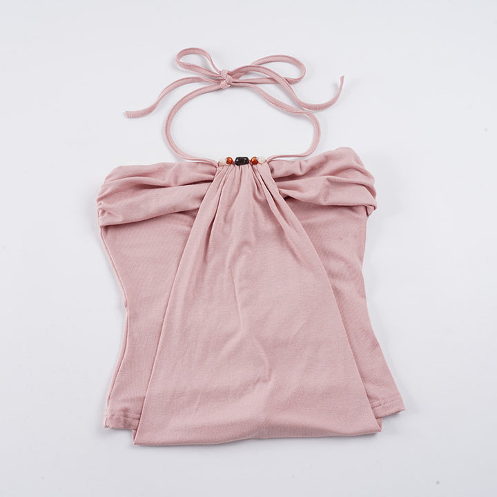 Damen Spaghetti-Trägertop mit eleganter Drapierung und dekorativen Perlen Echo Archiv