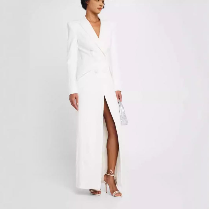 Damen Blazerkleid Maxikleid mit Doppelreiher, taillierter Silhouette und hohem Frontschlitz Echoarchiv