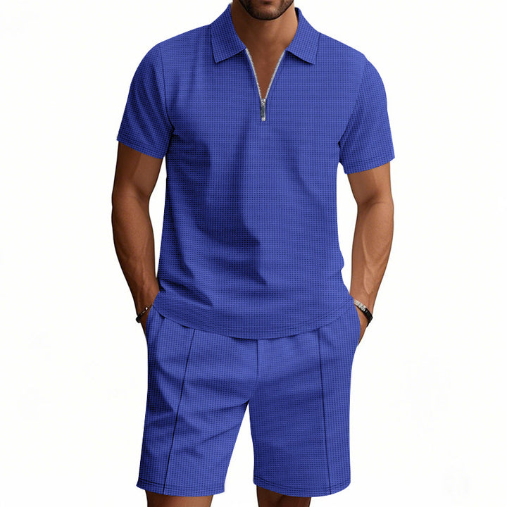 Herren Kurzarm-Polohemd- und Shorts-Set mit modernem Reißverschluss Echoarchiv