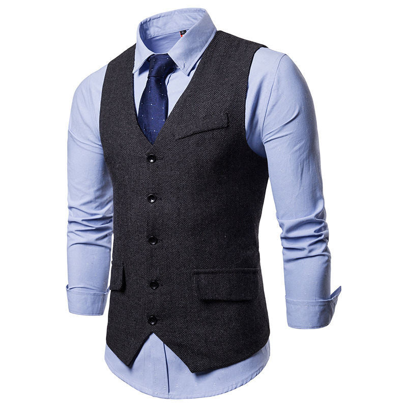 Herren elegante Weste im klassischen Herringbone-Design mit praktischen Taschen – Marzano