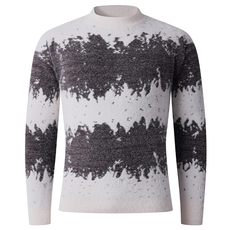 Herren Gemusterter Feinstrickpullover mit leichtem Stehkragen und Mohair‑Look Echo Archiv