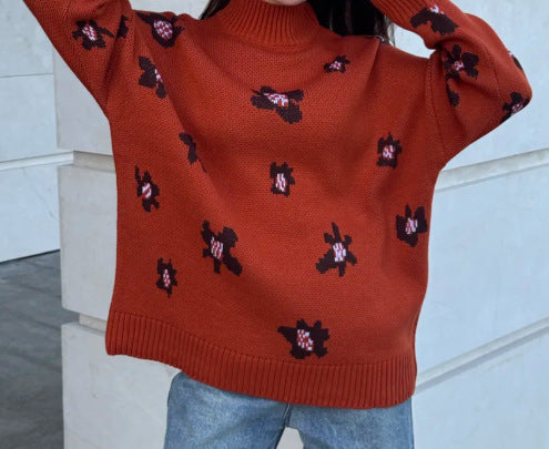 Damen Modischer Pullover mit floralen Mustern – Mavelle