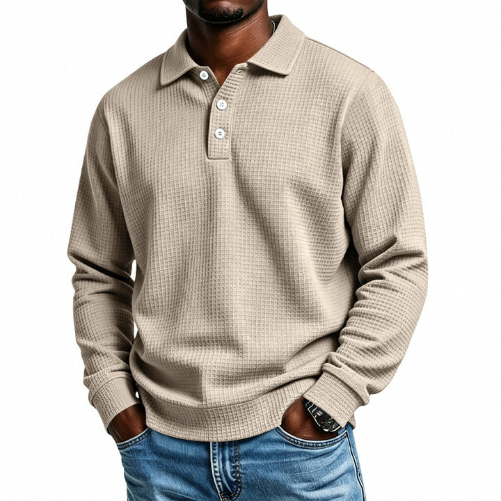 Herren Langarm-Poloshirt mit Waffelstruktur und Baumwollmix Echoarchiv
