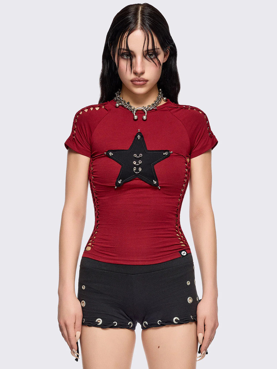 Damen figurbetontes T-Shirt mit Stern-Design Echo Archiv