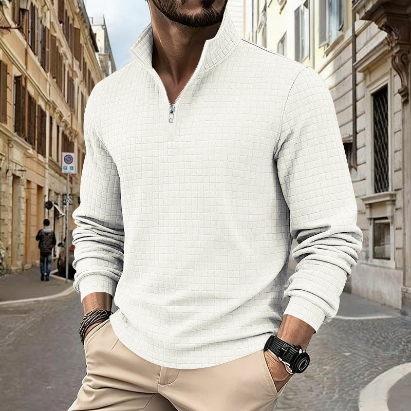 Herren sportlicher Pullover mit Halbreißverschluss und strukturierter Oberfläche Echoarchiv