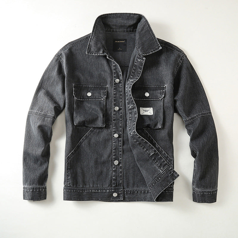 Herren Utility-Denimjacke mit Oversized-Brusttaschen und durchgehender Knopfleiste Echoarchiv