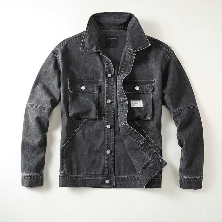 Herren Utility-Denimjacke mit Oversized-Brusttaschen und durchgehender Knopfleiste Echoarchiv
