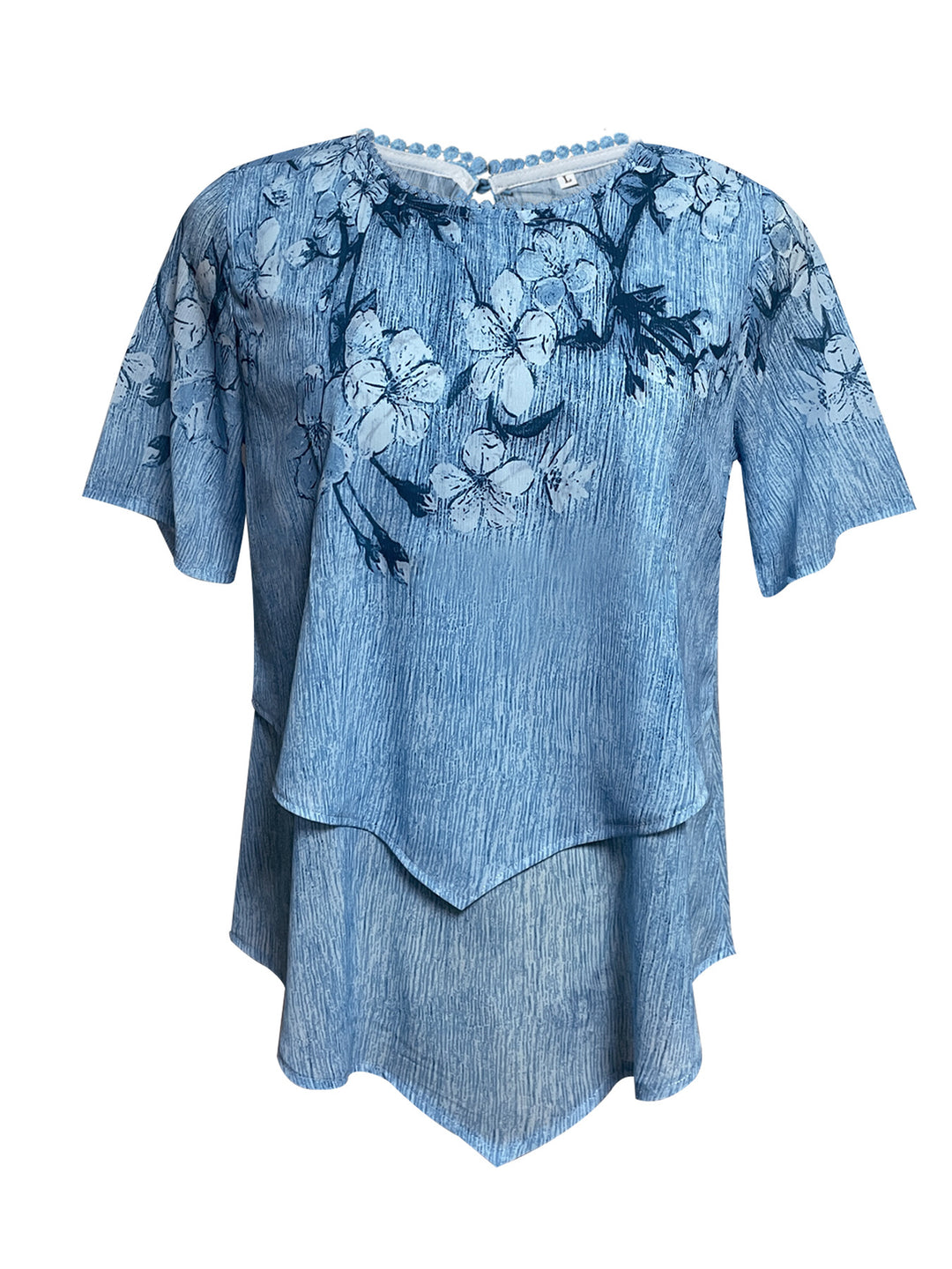 Damen nan zweilagiges Blusenkleid mit asymmetrischem Stufensaum, floraler Druckpasse und Flügelärmeln Echo Archiv