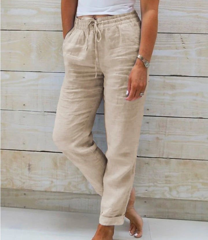Damen nan lässige Leinenhose mit elastischem Bund und Kordelzug Echo Archiv