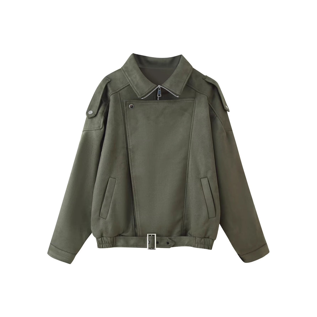 Damen Kurzjacke im Biker-Blouson-Stil mit Gürtel und asymmetrischer Klappe Echo Archiv