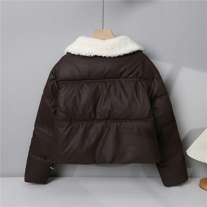 Damen nan kurze gesteppte Winterjacke mit Teddykragen, wattierter Isolierung und verdecktem Druckknopfverschluss Echo Archiv