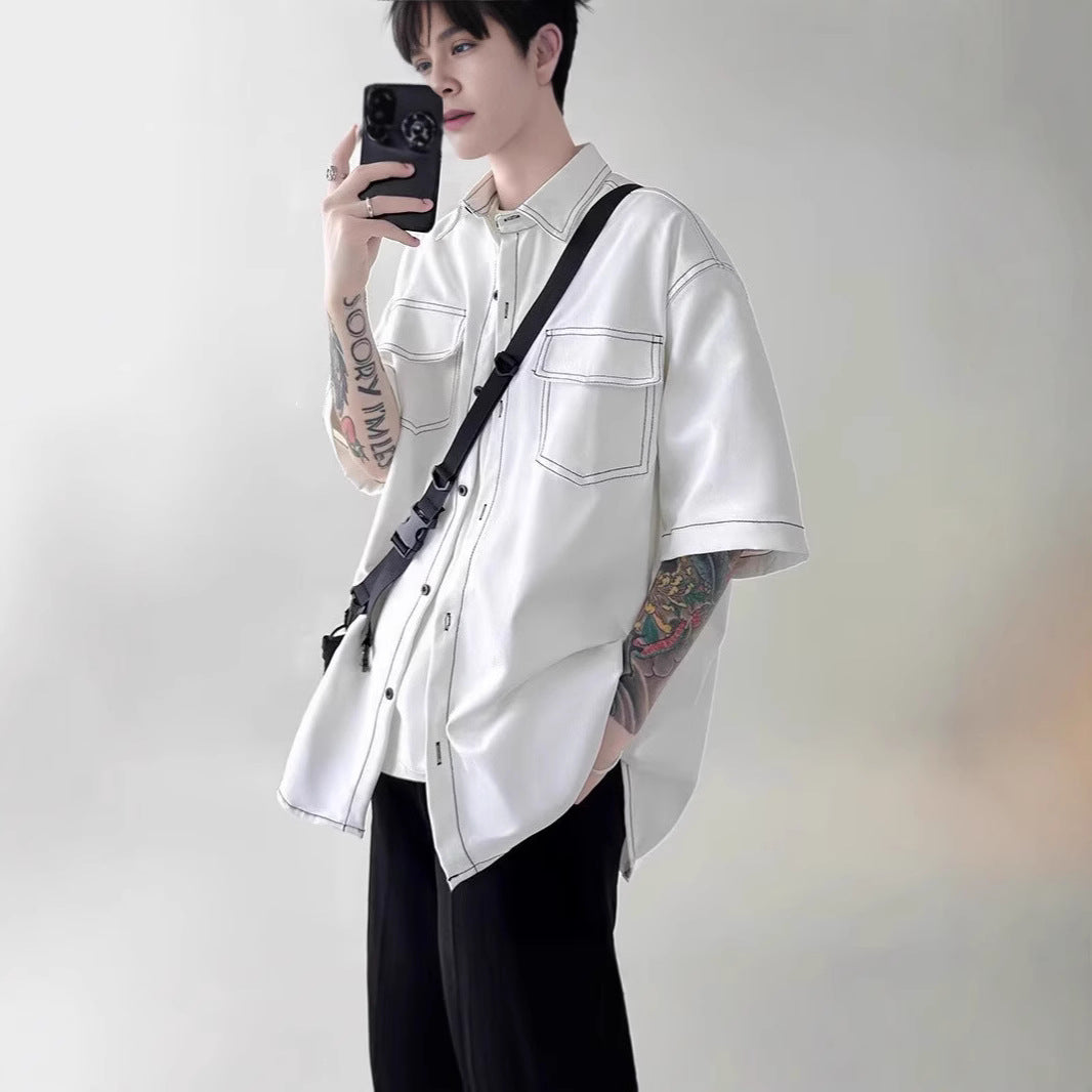Herren Modisches Oversized Kurzarm-Hemd Echoarchiv