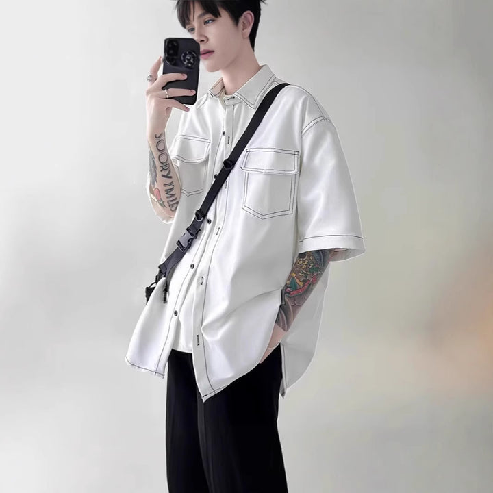 Herren Modisches Oversized Kurzarm-Hemd Echoarchiv