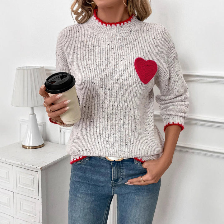 Damen Gerippter Feinstrick-Pullover mit Herz‑Applikation und kontrastierter Saumkante Echoarchiv